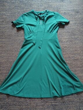 Emerald Tie-Neck Fit & Flare Dress - Women